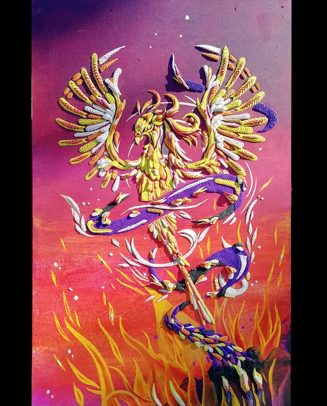 Sculpture d'un phénix en pâte à modeler